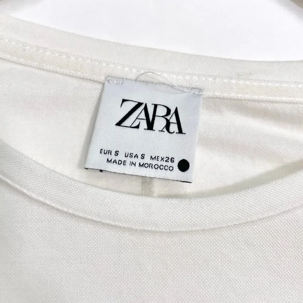 Zara Womens Midi T-Shirt Dress S White Wrap Minimalist Classic Capsule Timeless - Picture 4 of 9